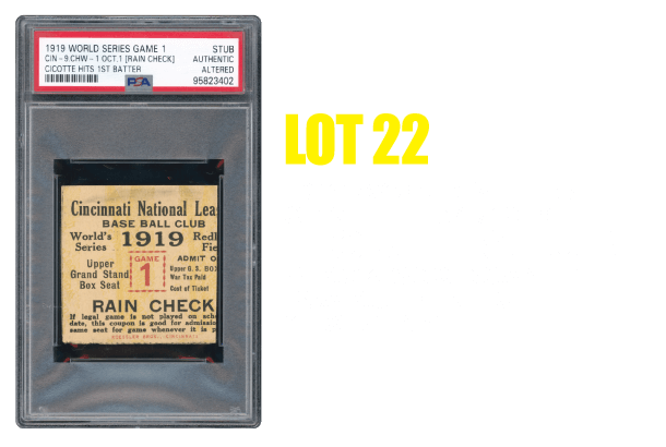 10/1/1919 World Series Game 1 Ticket Stub Reds-9, White Sox-1 - Cicotte "Fix In" PSA Authentic