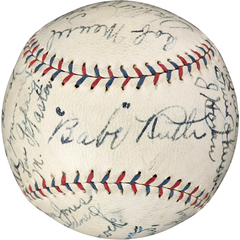 1924 Yankees Team Signed Official A.L. Ban Johnson Baseball w/24 Signatures & Original Box