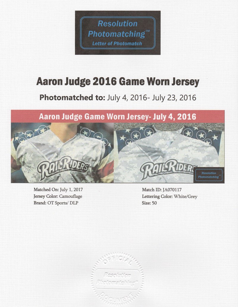 Lot Detail - Aaron Judge Autographed Game Worn Scranton RailRiders Baseball  Jersey