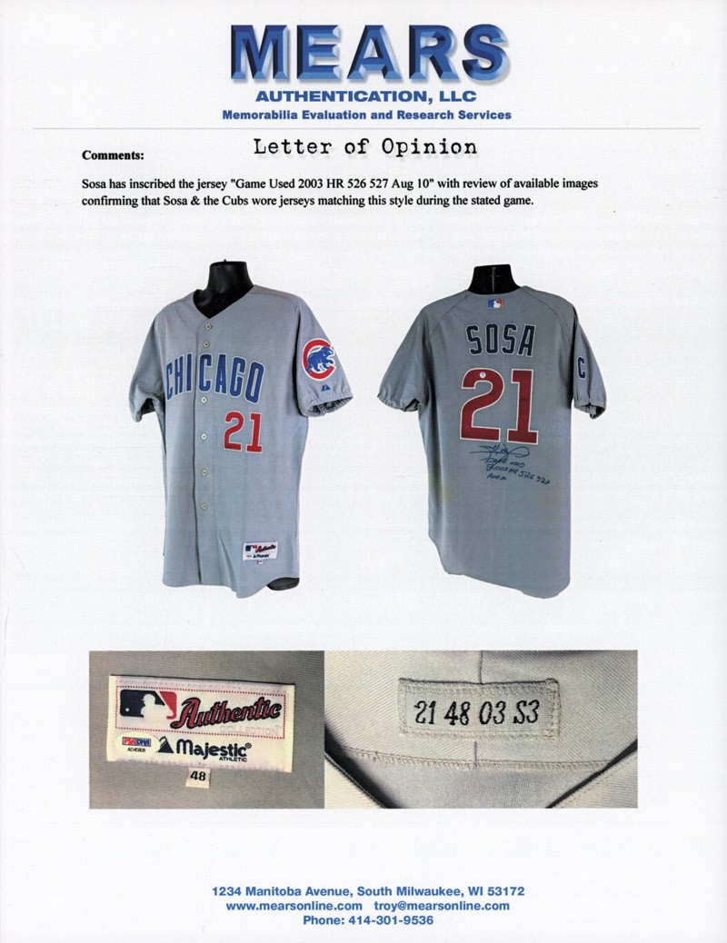 Lot Detail - 2002 Sammy Sosa Chicago Cubs Game-Used MLB All-Star Jersey  (Photo-Matched & Graded 10)