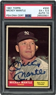 1961 Topps #300 Signed Mickey Mantle - PSA 5.5 EX+